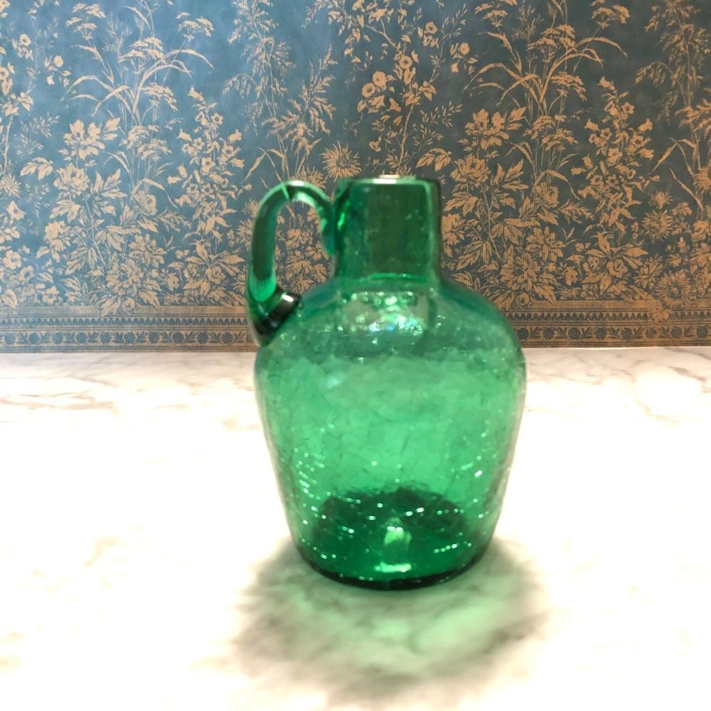 Handmade Green Cracked Glass Small Jug